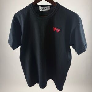 Comme des Garcons PLAY Black Short-Sleeve Tee with Red Double-Heart Logo